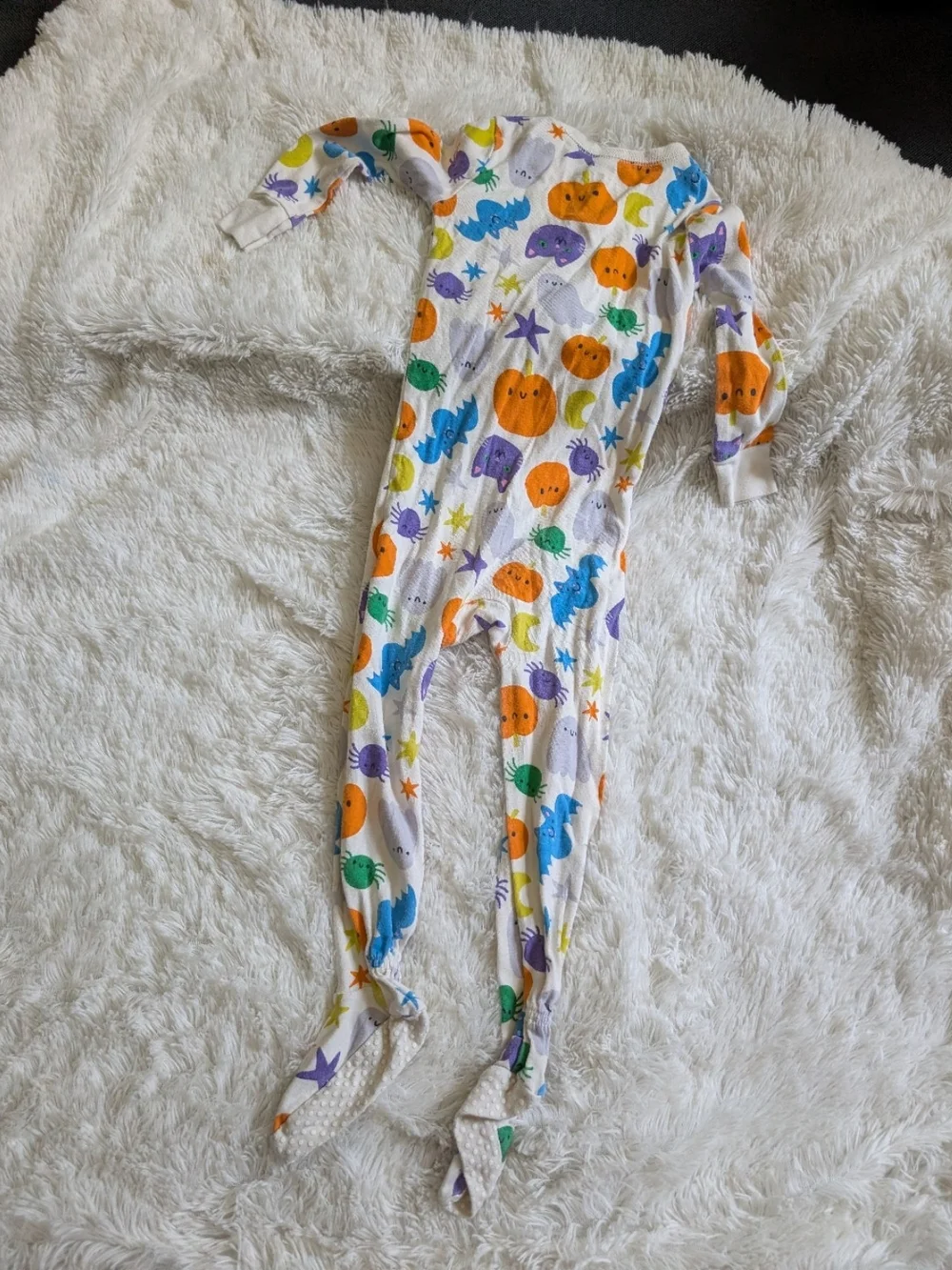 Old Navy 100% Cotton White Halloween Pumpkin Footed One Piece Zipper Pajama 2T